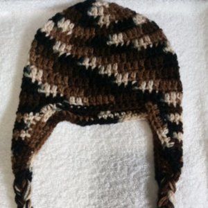Hand Crafted Baby Camo Earflap Hat crochet 6-9 months Winter Spring Fall Toddler